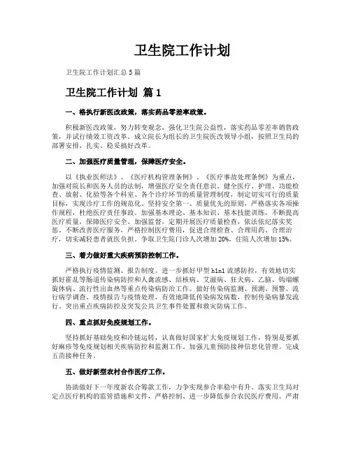 卫生院工作计划