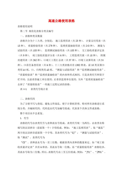 高速公路使用表格
