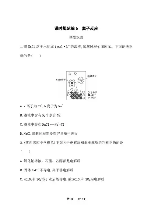 鲁科版高考化学一轮复习课后习题 第二单元 化学物质及其变化 课时规范练6 离子反应