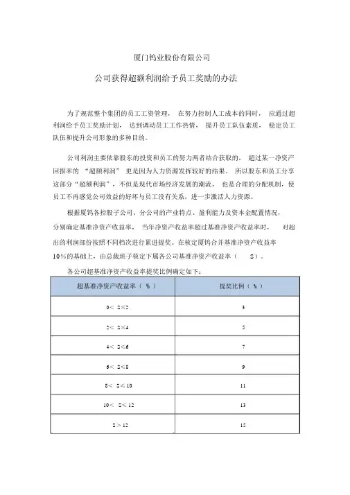 公司获得超额利润给予员工奖励的办法