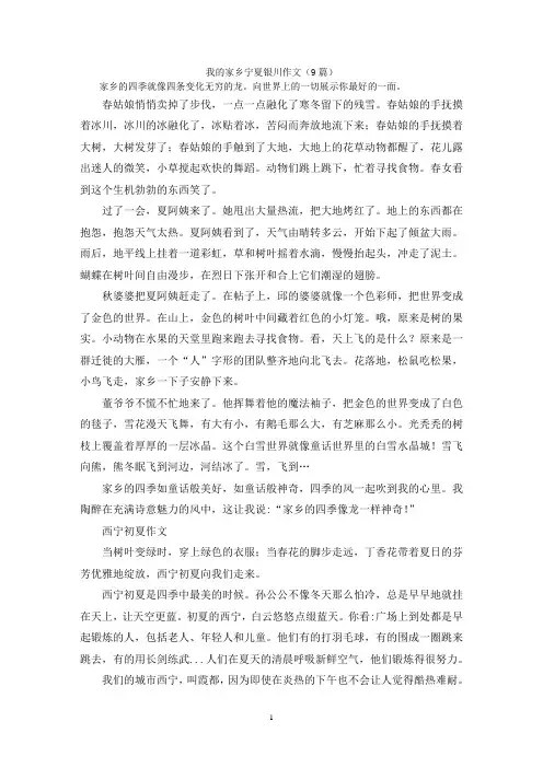 我的家乡宁夏银川作文(9篇)