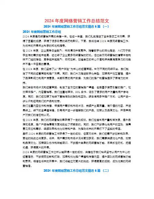2024年度网络营销工作总结范文6篇