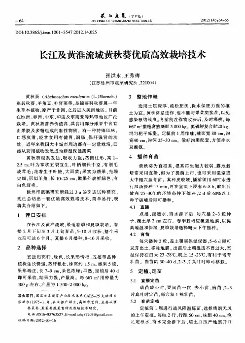长江及黄淮流域黄秋葵优质高效栽培技术