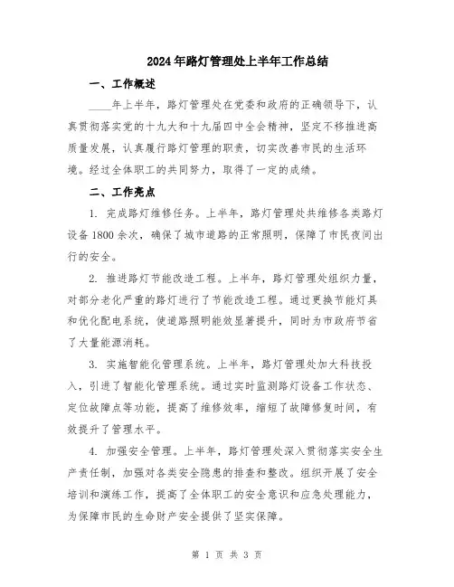 2024年路灯管理处上半年工作总结