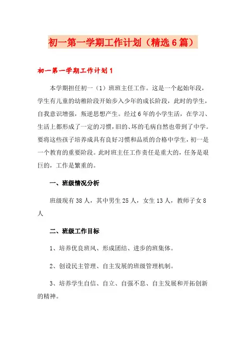 初一第一学期工作计划(精选6篇)