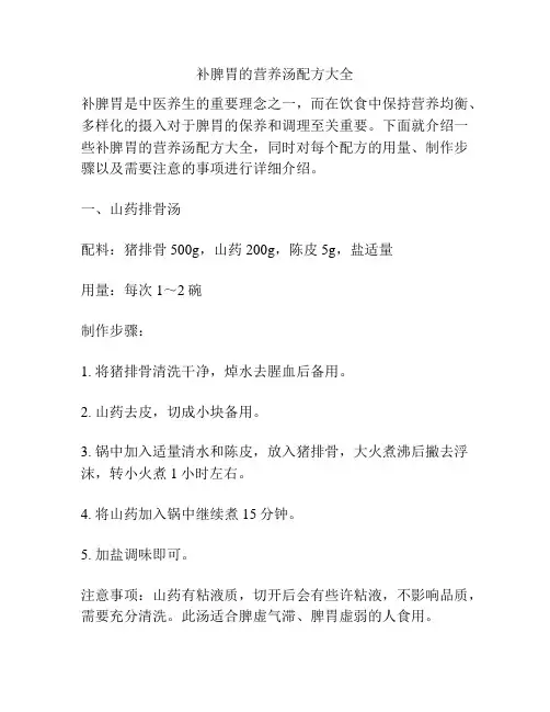 补脾胃的营养汤配方大全