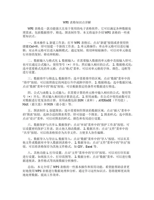 有关wps表格的知识点