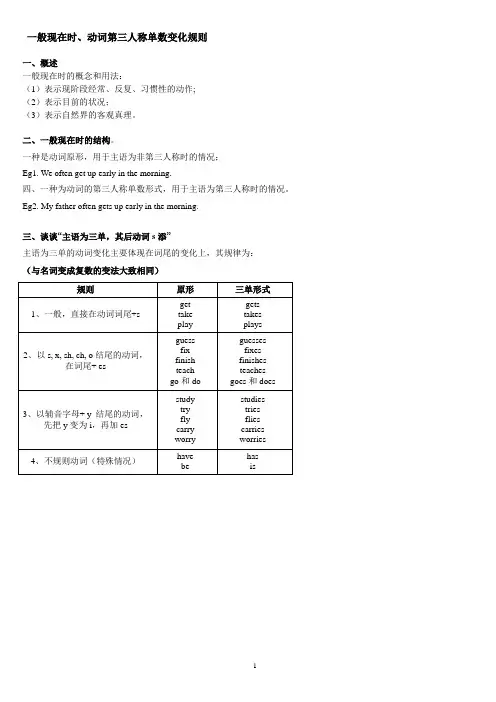 一般现在时动词第三人称单数变化规则