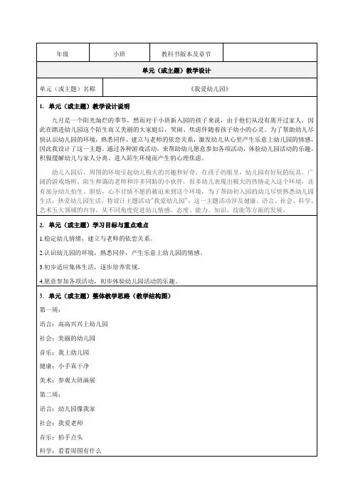 小班主题《我爱我的幼儿园》教学设计-优秀教案
