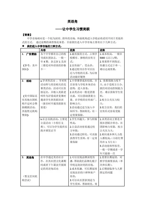 中学英语角活动方案