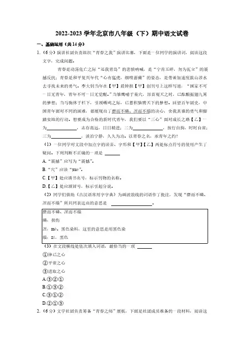 北京市2022-2023学年八年级下学期期中语文试题(含解析)