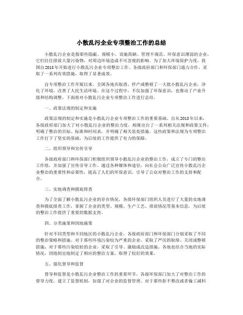 小散乱污企业专项整治工作的总结