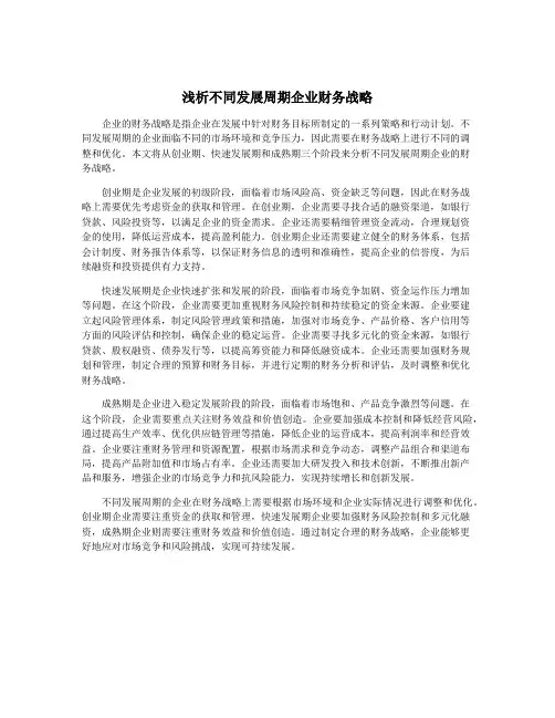 浅析不同发展周期企业财务战略