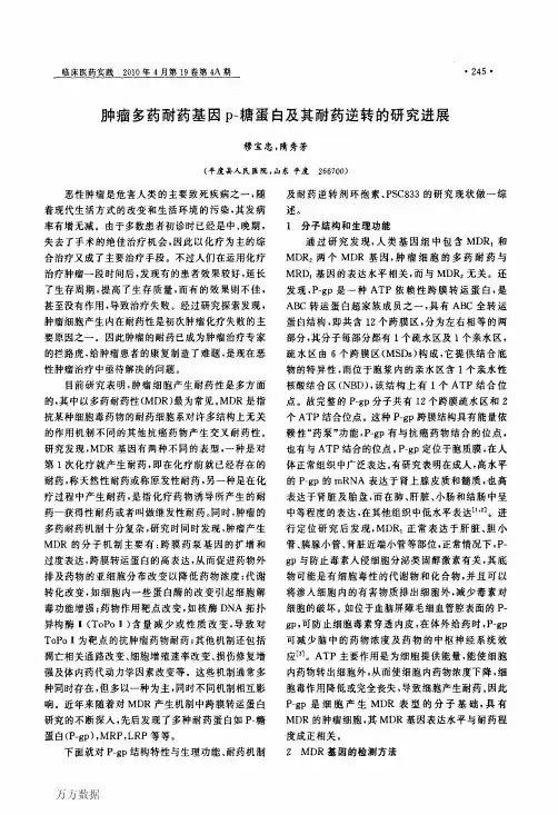 肿瘤多药耐药基因p-糖蛋白及其耐药逆转的研究进展