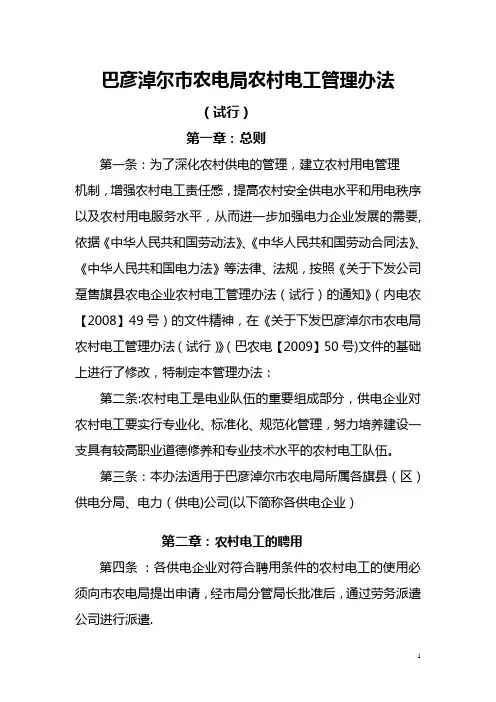 巴彦淖尔市农电局农村电工管理办法