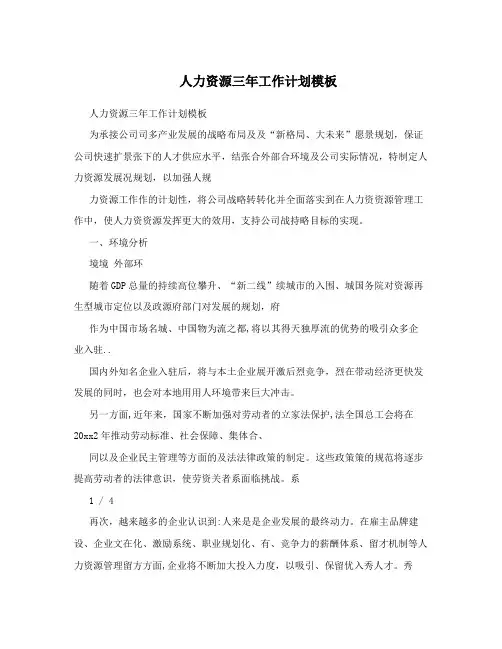 人力资源三年工作计划模板 