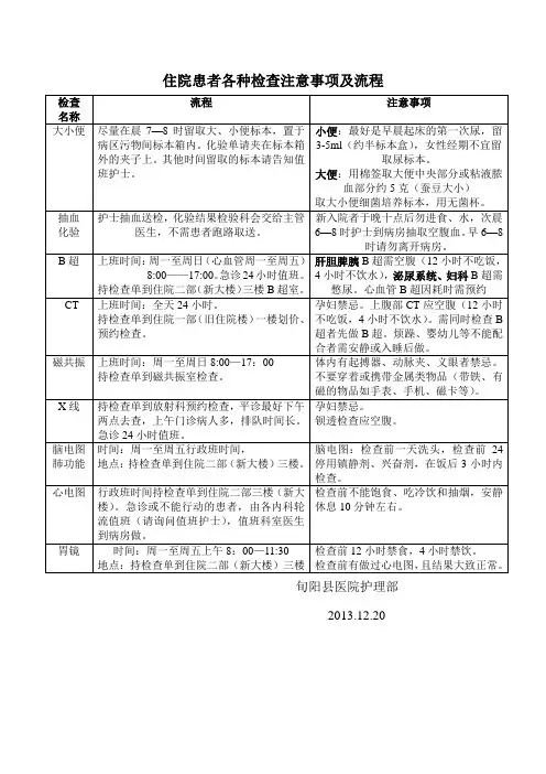 住院患者各种检查流程