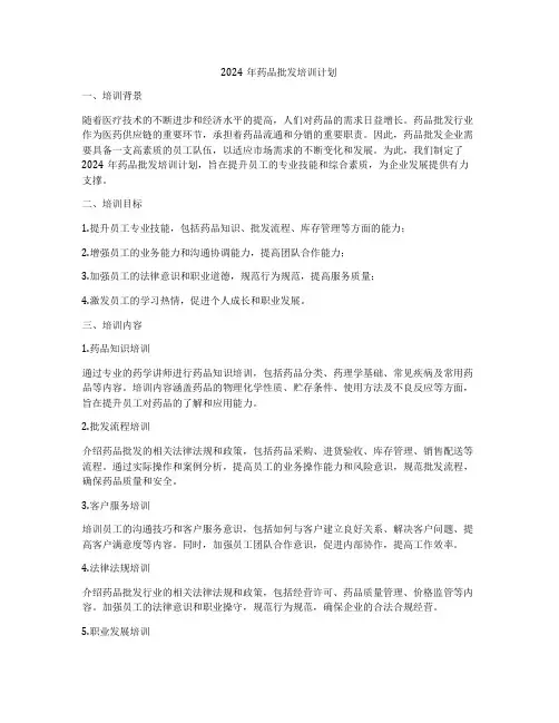 2024年药品批发培训计划