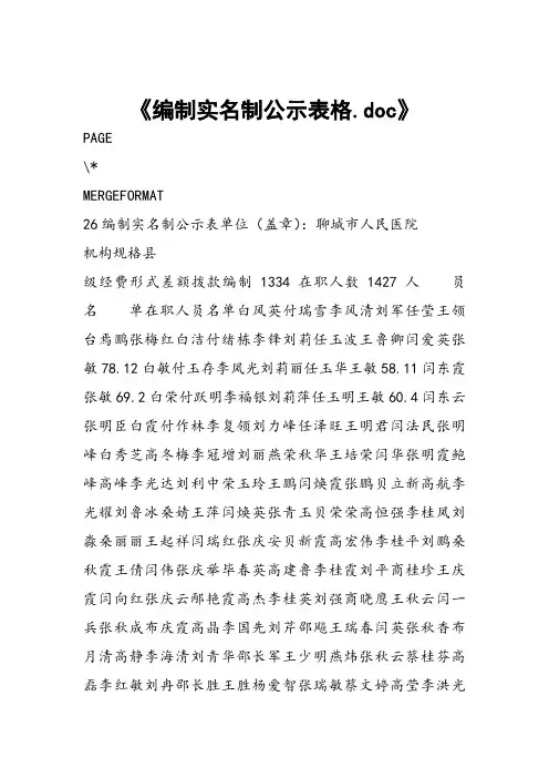 编制实名制公示表格