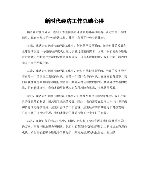 新时代经济工作总结心得