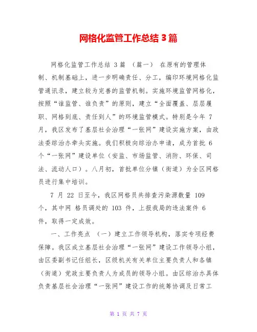 网格化监管工作总结3篇