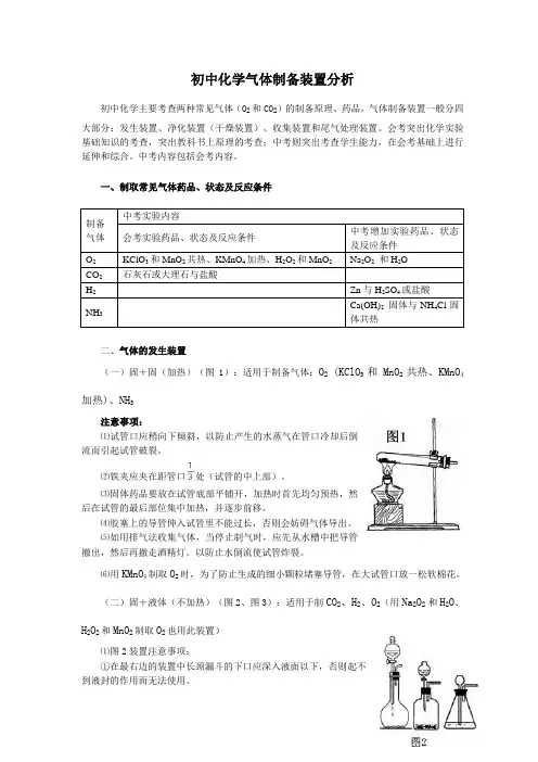 初中化学气体制备装置分析