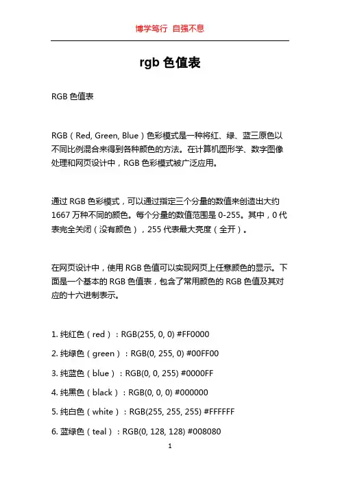 rgb色值表