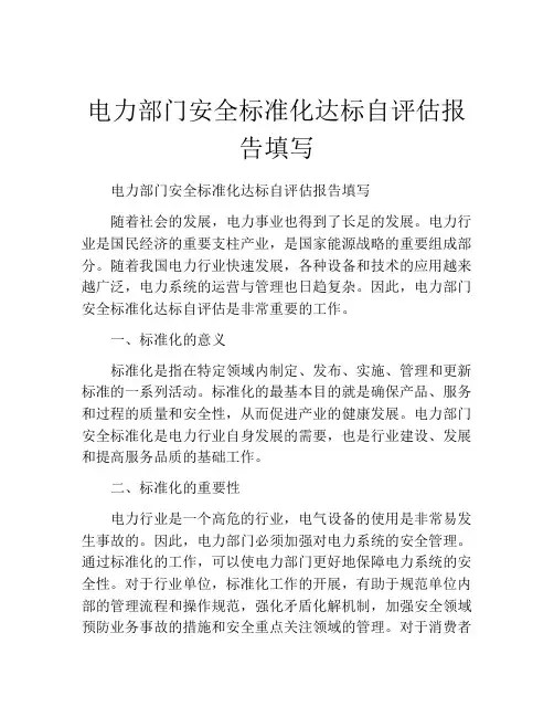 电力部门安全标准化达标自评估报告填写