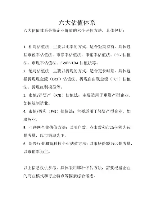 六大估值体系