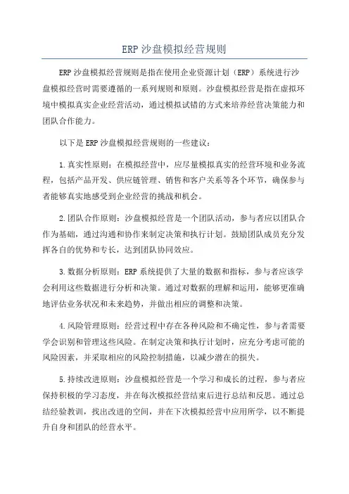 ERP沙盘模拟经营规则