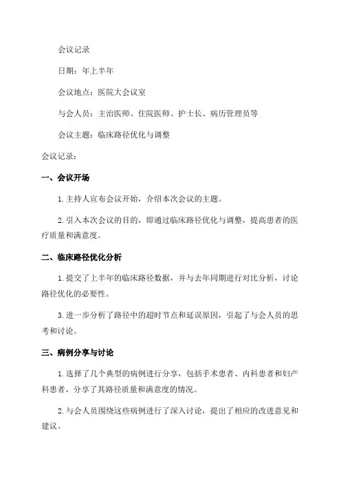年上半年临床路径会议记录