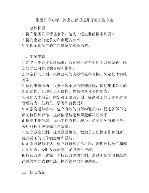 集团公司对标一流企业管理提升行动实施方案