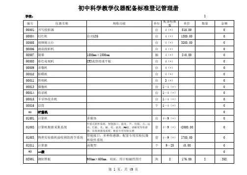 中学实验室仪器登记表基本配备数量及总价