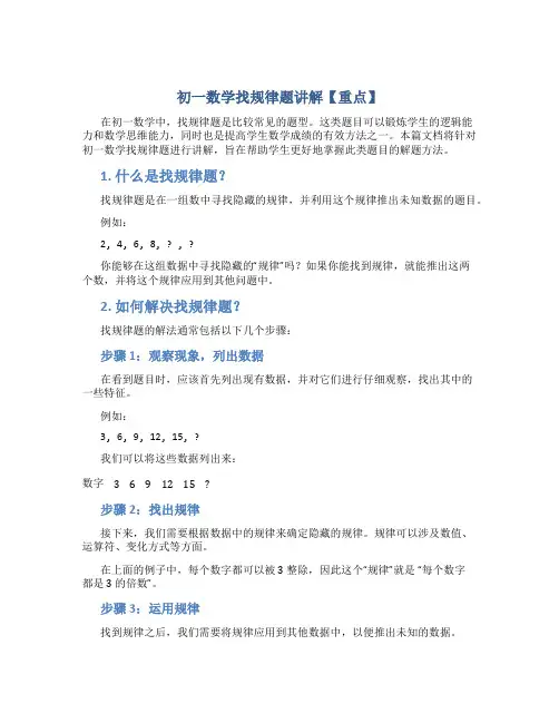 初一数学找规律题讲解【重点】