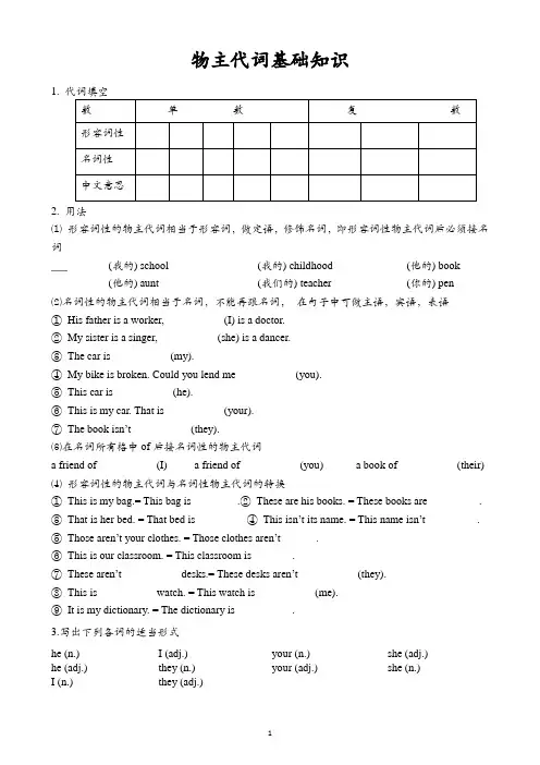 物主代词基础知识讲解及练习