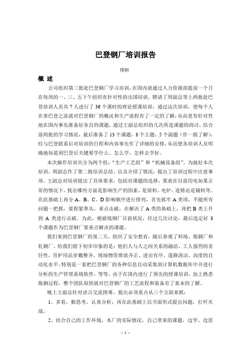巴登考察(锡钢第三批去巴登考察的总结材料)