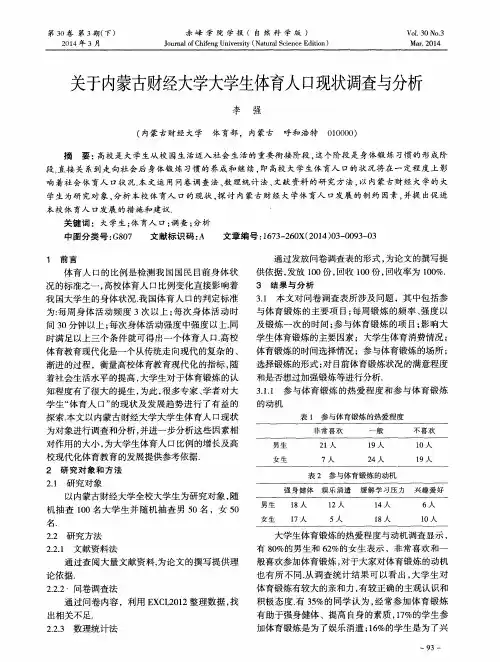 关于内蒙古财经大学大学生体育人口现状调查与分析