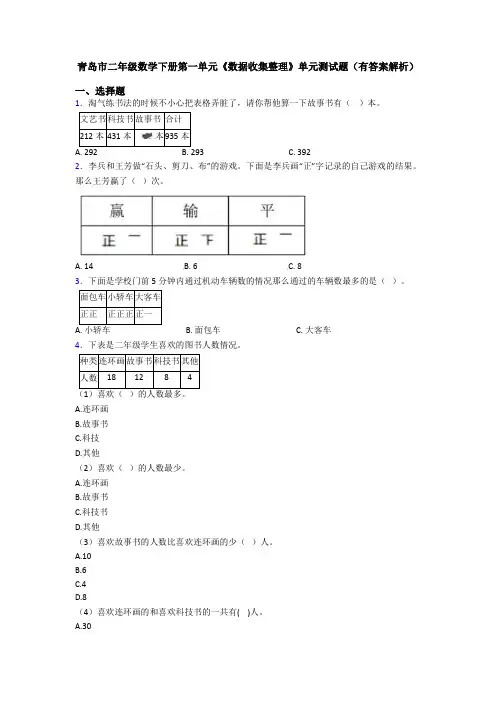 青岛市二年级数学下册第一单元《数据收集整理》单元测试题(有答案解析)