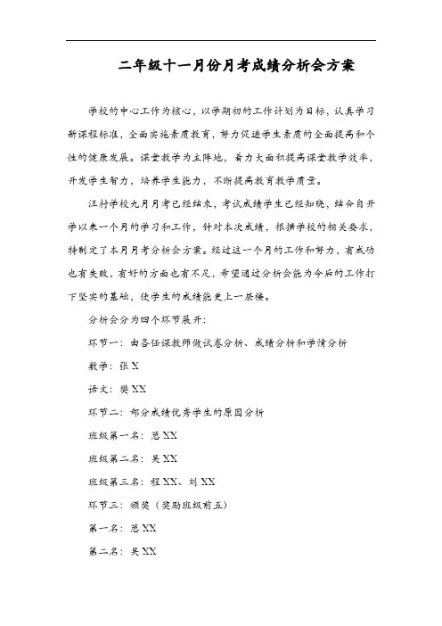 二年级十一月份月考成绩分析会方案