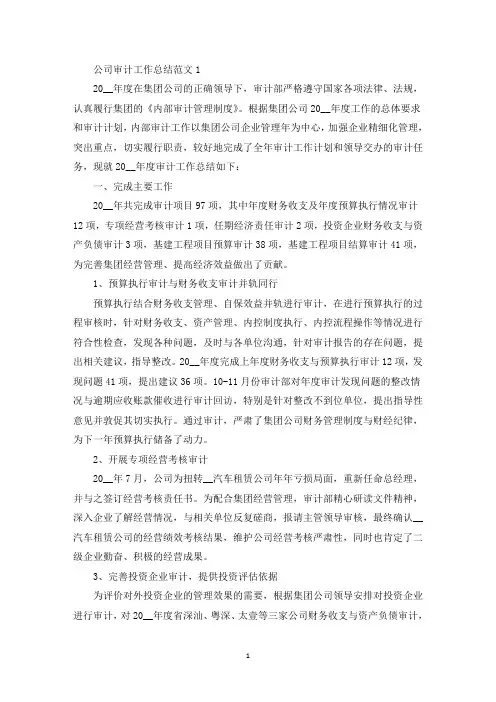 公司审计工作总结报告范文(最新)