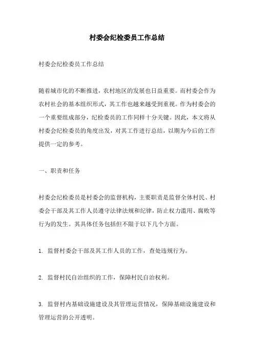 村委会纪检委员工作总结