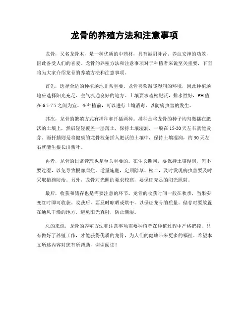 龙骨的养殖方法和注意事项