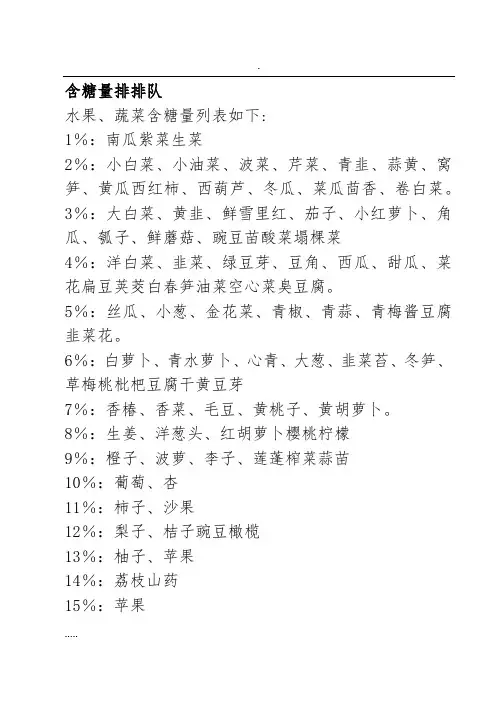 食物含糖量和糖转化率对照表