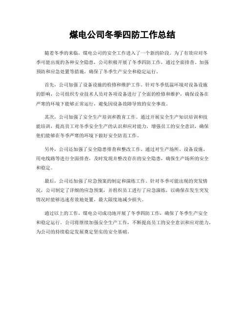 煤电公司冬季四防工作总结
