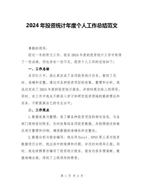 2024年投资统计年度个人工作总结范文