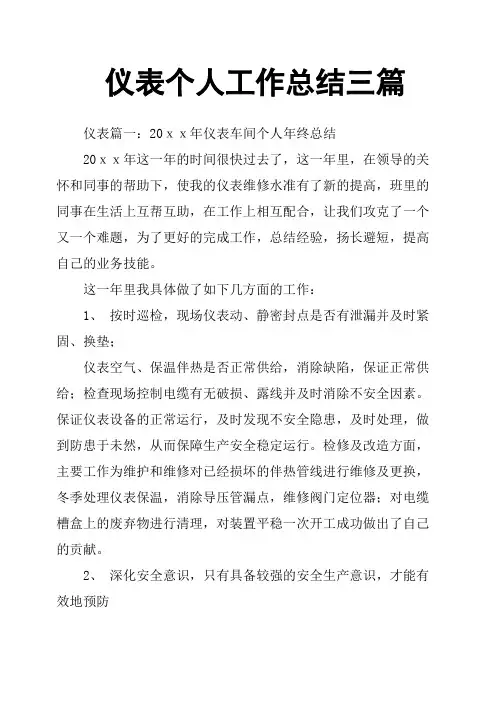 仪表个人工作总结三篇