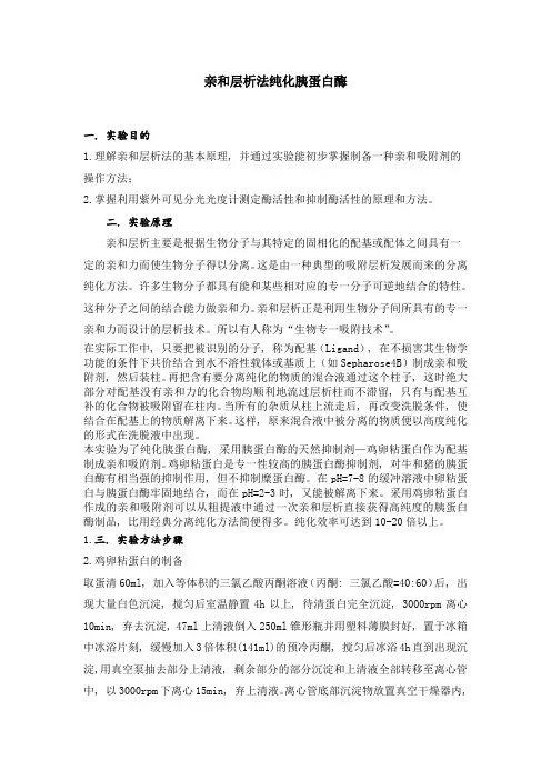 实验报告亲和层析法纯化胰蛋白酶