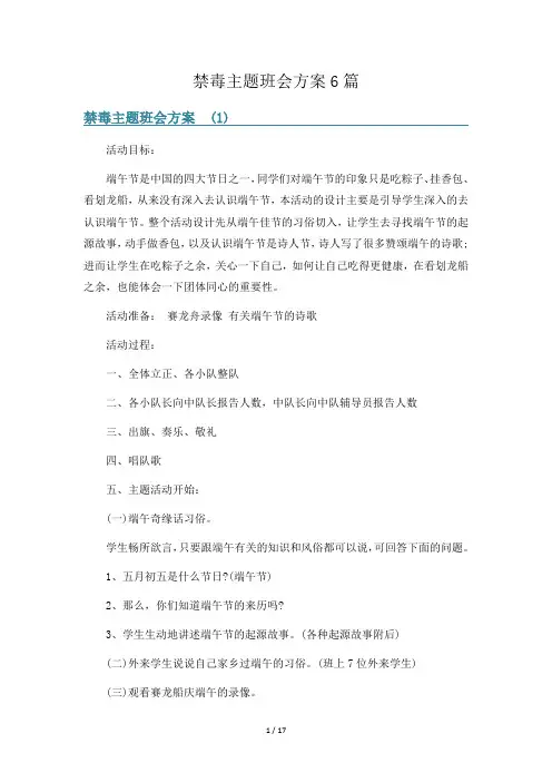 禁毒主题班会方案6篇