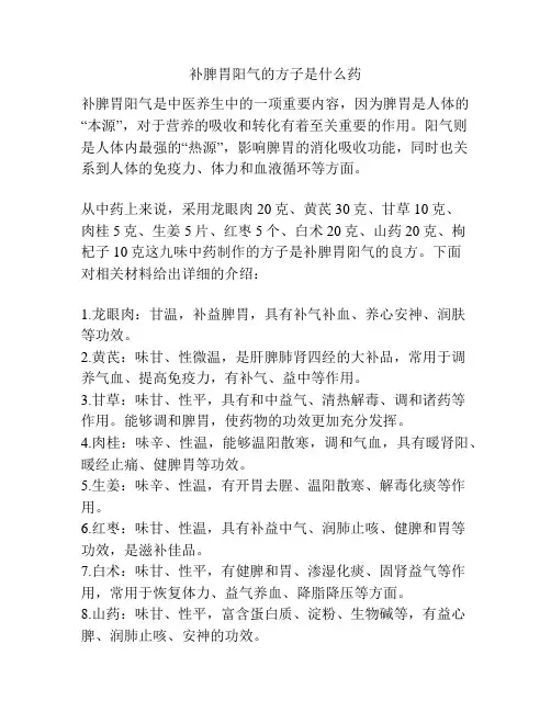 补脾胃阳气的方子是什么药