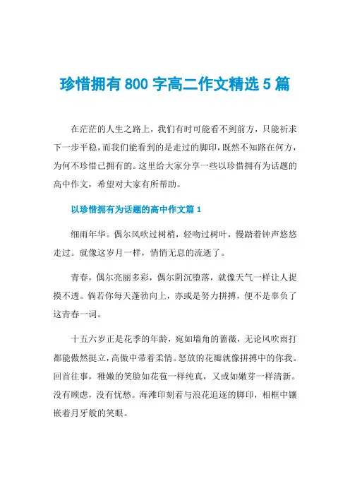 珍惜拥有800字高二作文精选5篇